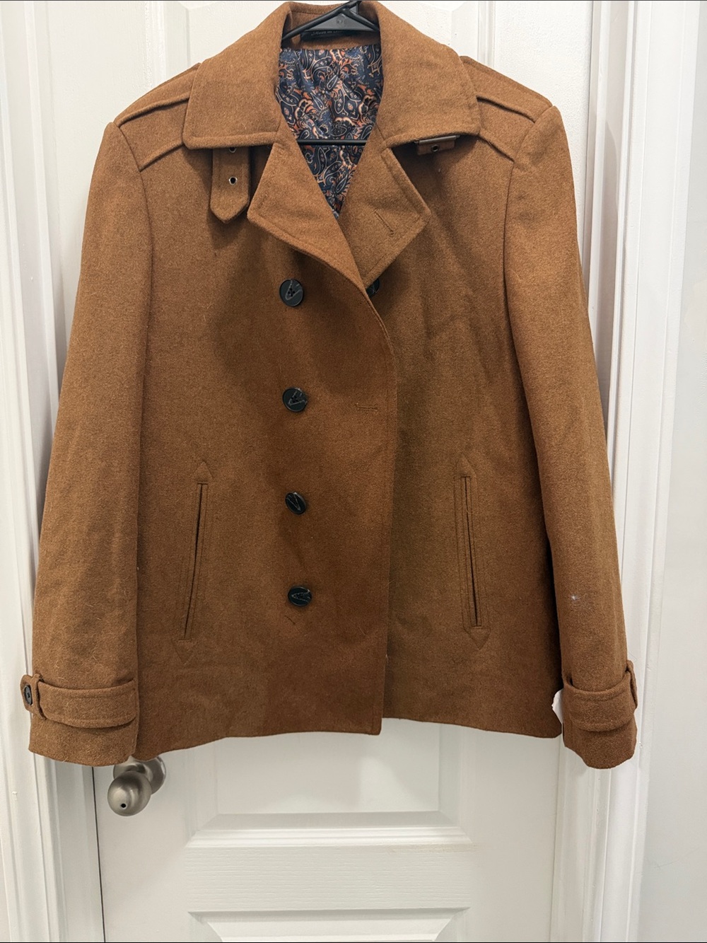 Women's Tailored Camel Brown Double-Breasted Peacoat